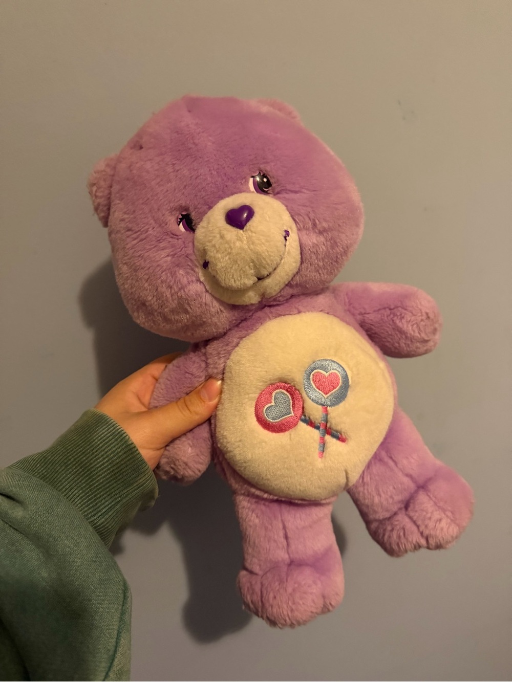 Care bears Purple Plush Bear Toy with Heart Lollipop Belly - Kids Plushie